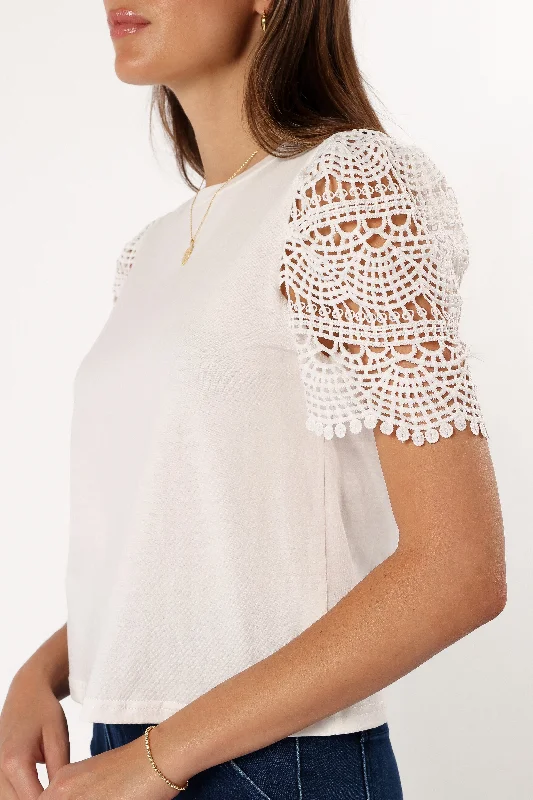 Perla Crochet Sleeve Top - White