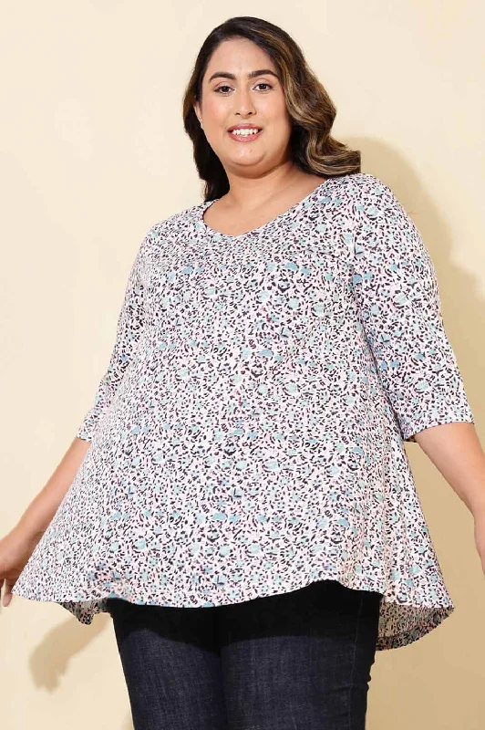 Plus Size White Printed A Line Tshirt