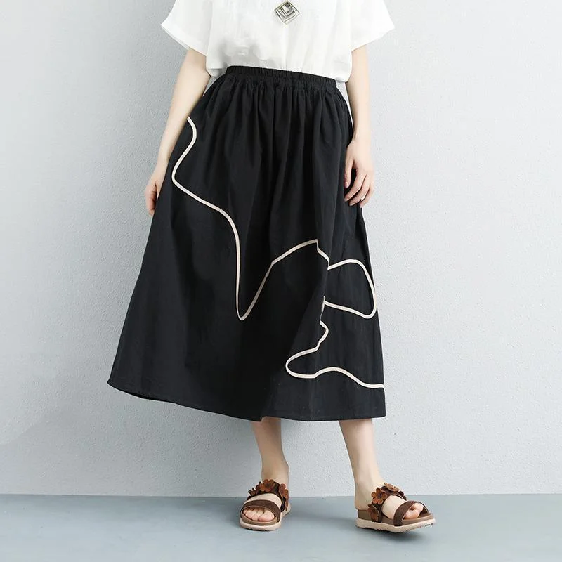 brief cotton skirts plus size Summer Black Casual Pockets Long Skirts