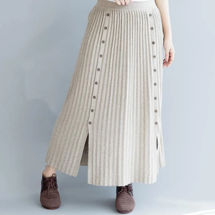 Elegant nude 2018 fall skirt oversize side open skirt casual elastic waist maxi skirts