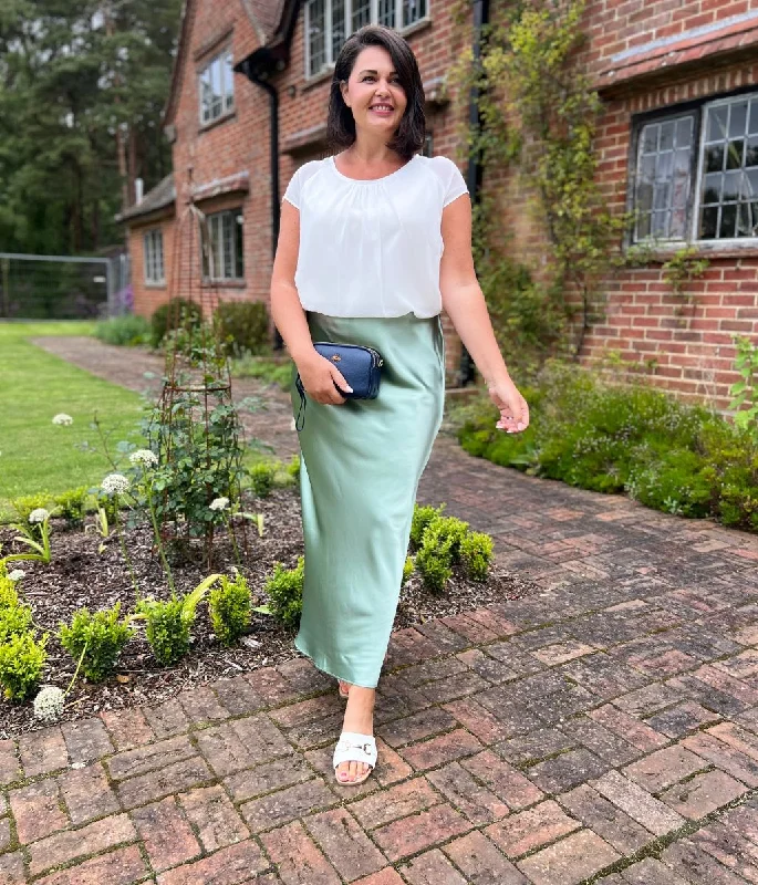 Sage Green Satin Maxi Skirt