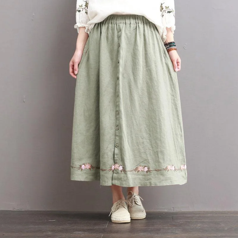 light green summer cotton skirt embroidery linen a line skirts