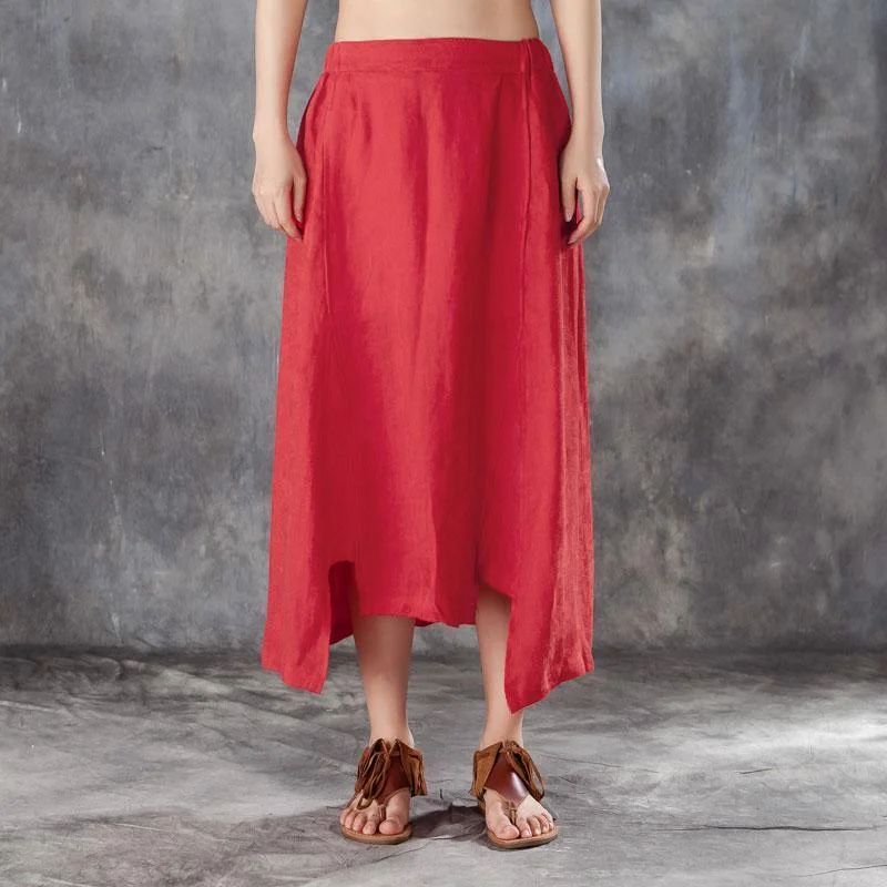 New linen summer skirt plus size Women Irregular Jacquard Linen Red Skirts