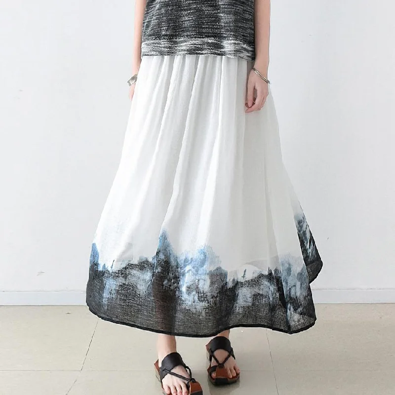 new white print casual chiffon skirts large hem stylish maxi skirts