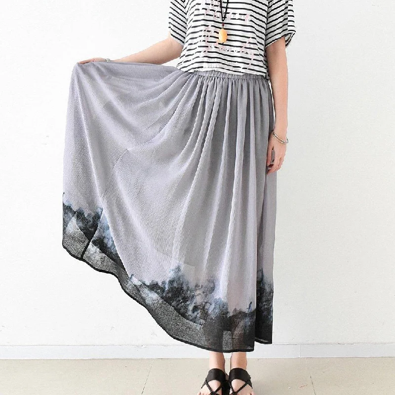 original gray beach skirts print casual large hem maxi skirts