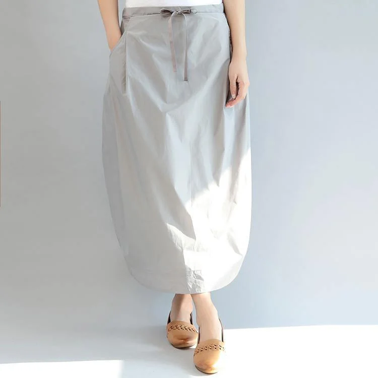 winter gray casual cotton skirts loose elastic waist maxi skirts