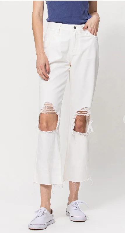 90S Vintage Ankle Straight Jeans In White