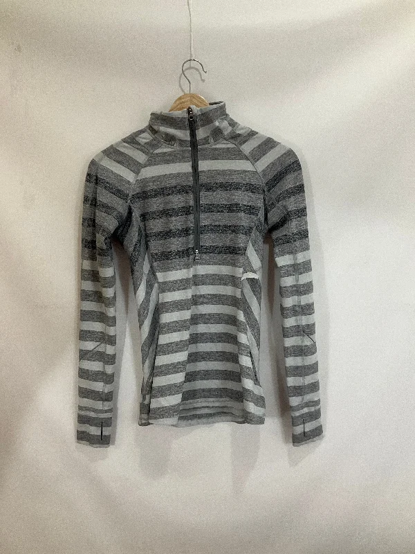 Athletic Top Long Sleeve Collar By Lululemon In Grey & White, Size: 4