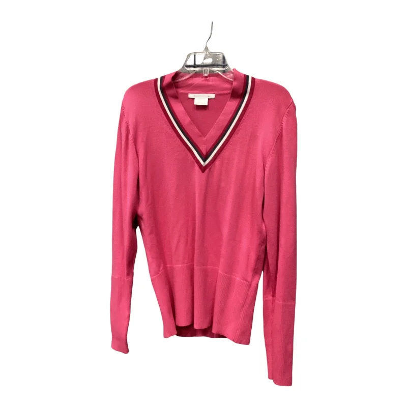 Athletic Top Long Sleeve Collar By Nike In Pink, Size: M