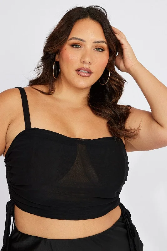 Black Singlet Mesh Top Cowl Neck