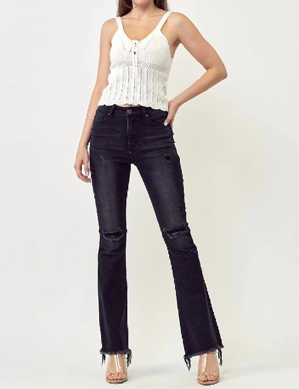 Flare Distressed Knee Jeans In Black