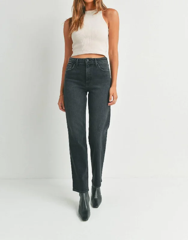 Full Length Straight Jean In Washed Black