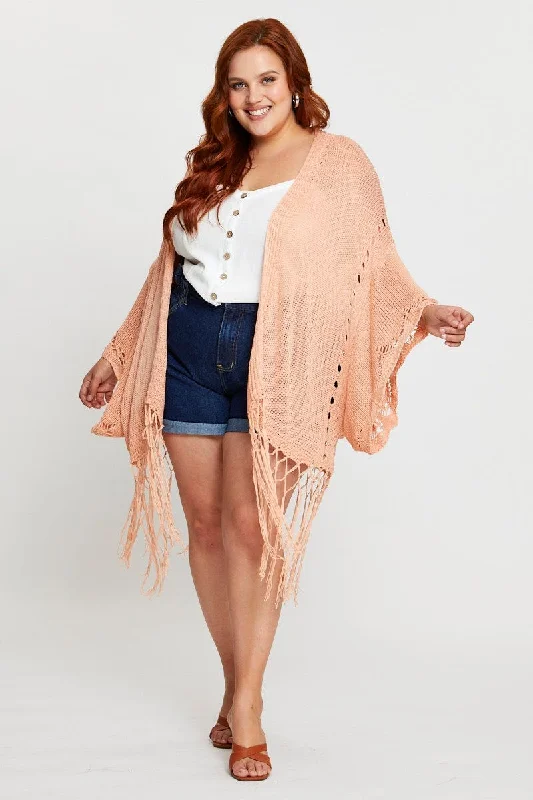 Orange Longline Cardigan Batwing Sleeve Crochet