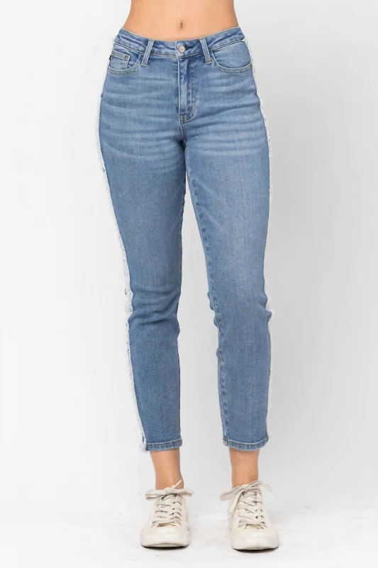 Serenity Fray Detail Slim Fit Jeans In Medium Wash