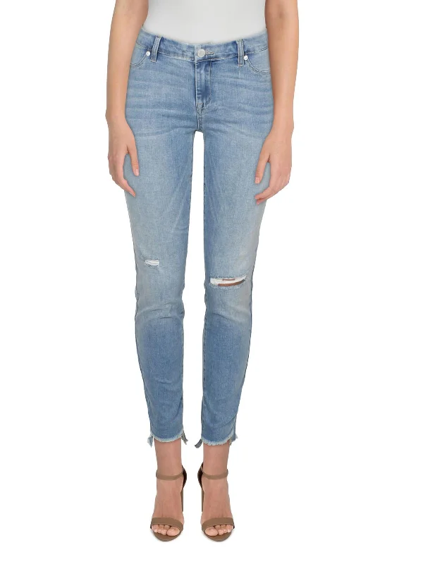 Spray-On Womens Mid-Rise Distressed Skinny Jeans