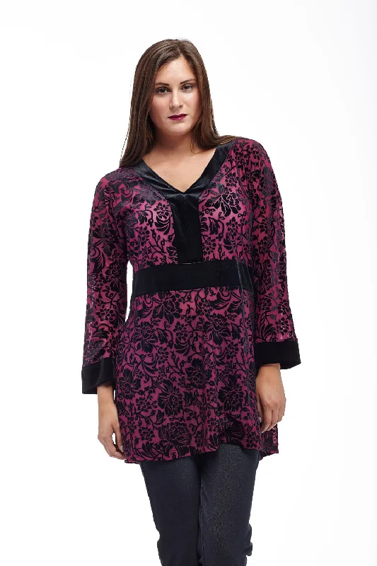 Velour Burnout Jacquard Trimmed Tunic