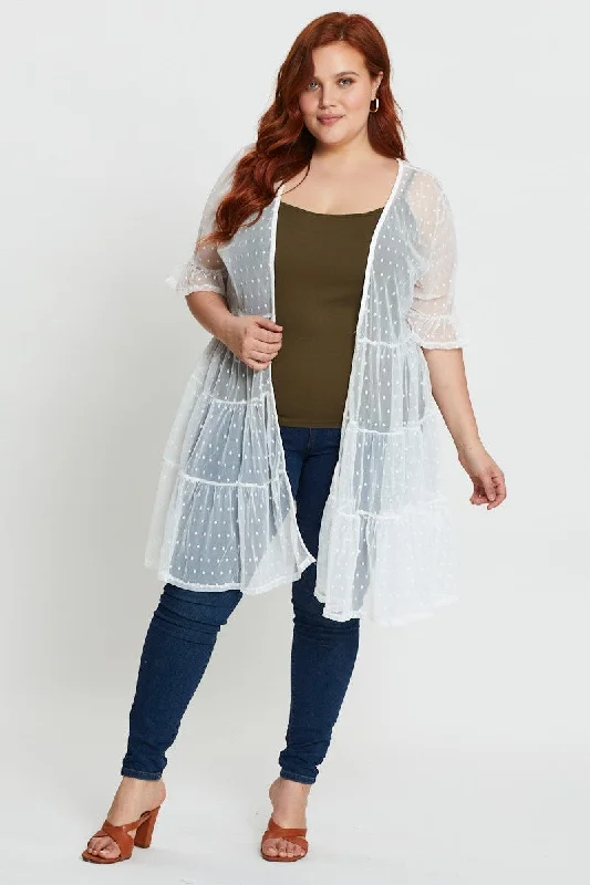 White Longline Cardigan Short Sleeve Mesh