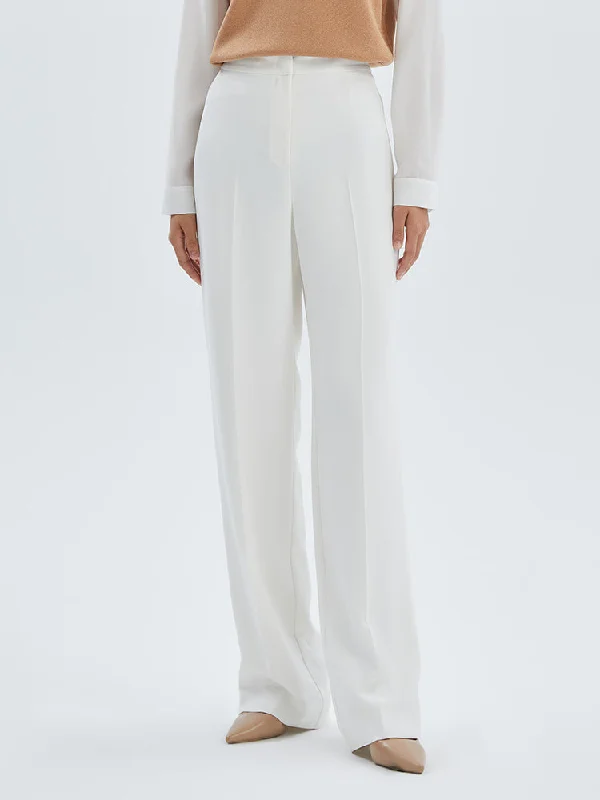 White Acetate Wide Leg Pants