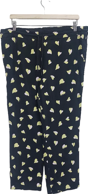 Bimba y Lola Black Heart Print Fluid Trousers UK 10