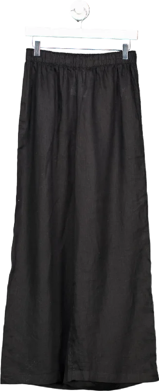 H&M Black Linen Wide Leg Trousers UK M