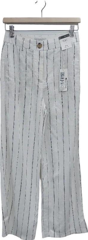 M&S White Striped Wide Leg High Rise Trousers UK 8