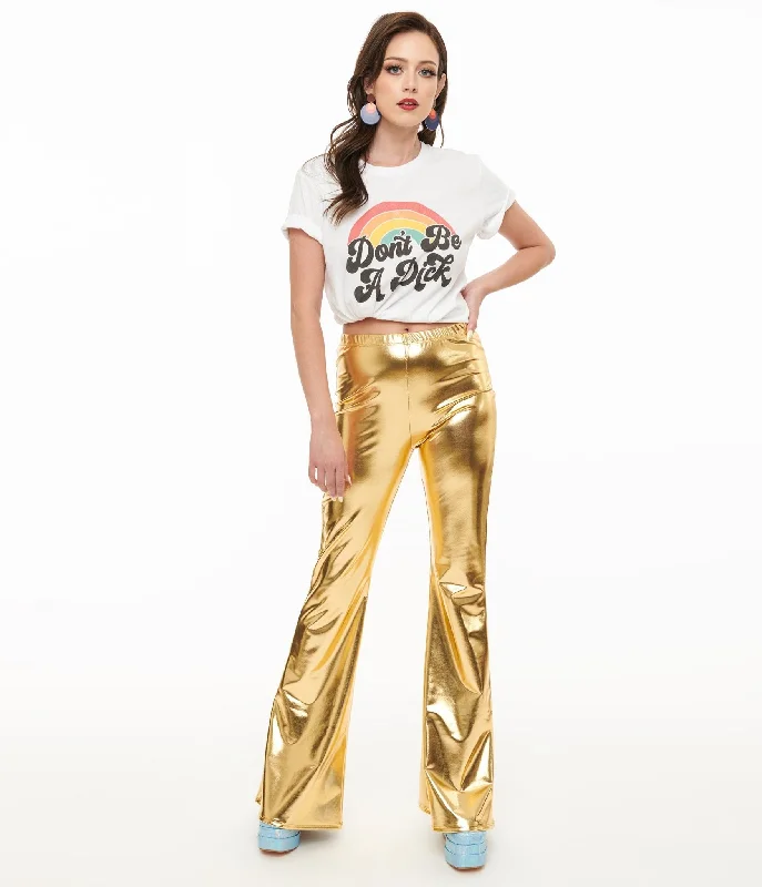 Pretty Attitude Clothing 1970s Gold Palazzo Flare Pants