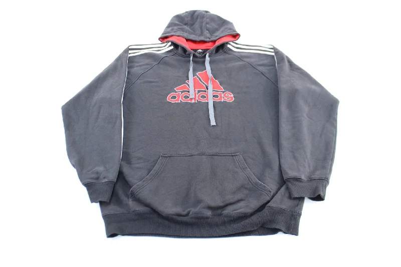 Adidas Embroidered Logo Black & White Striped Pullover Hoodie