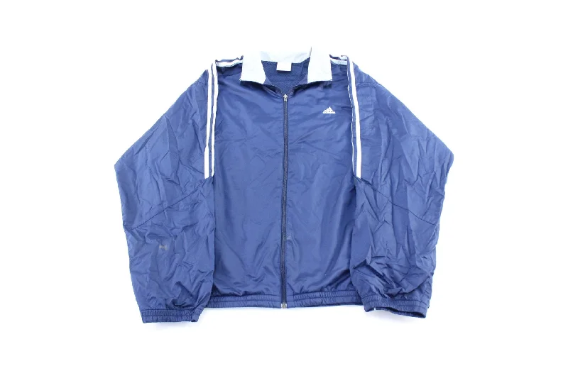 Adidas Embroidered Logo Blue Striped Zip Up Jacket