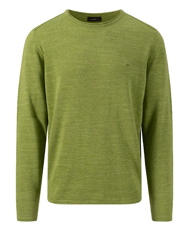 O-Neck Cotton Jumper - Leaf Green