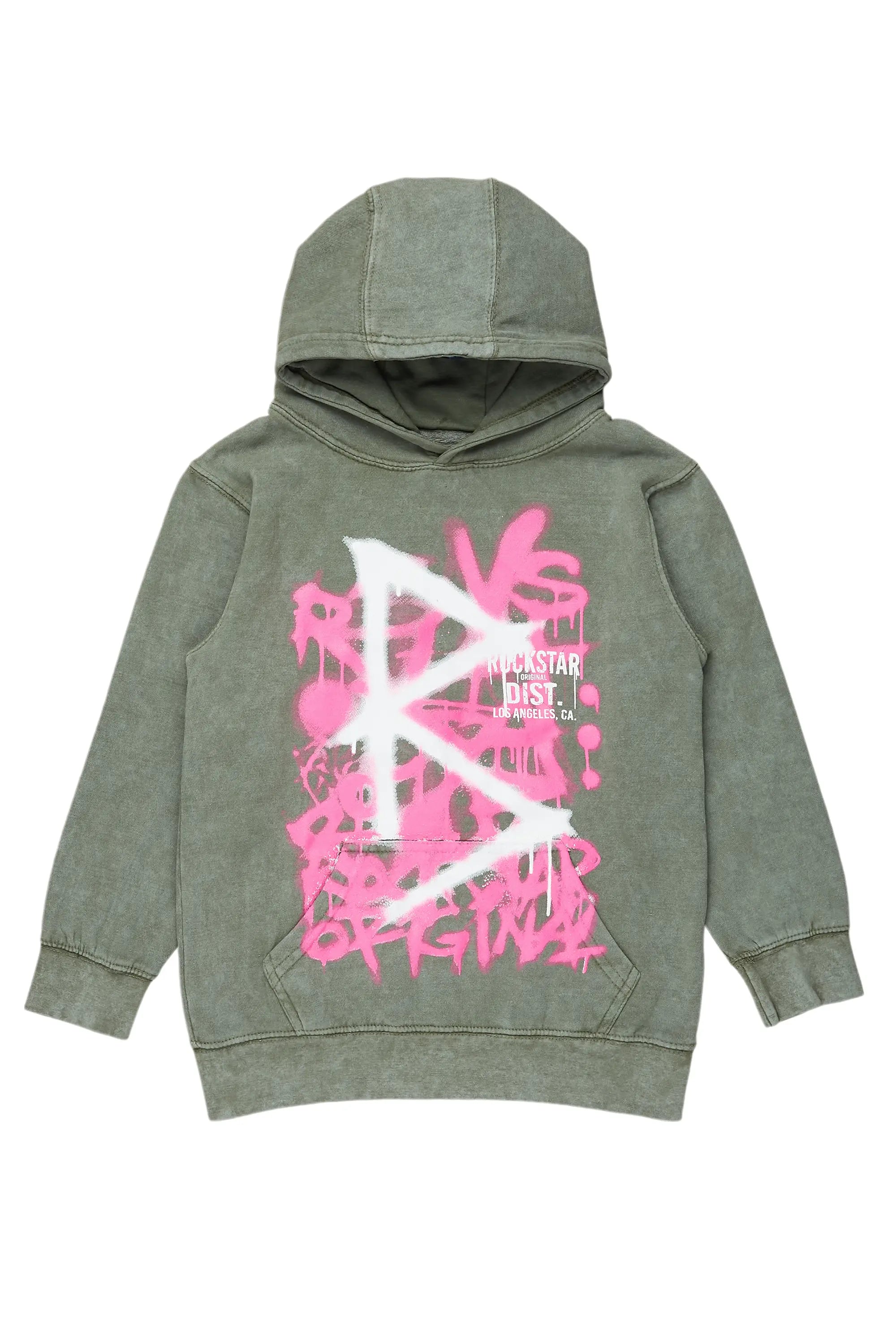 Girls Nahomy Vintage Green Graphic Hoodie