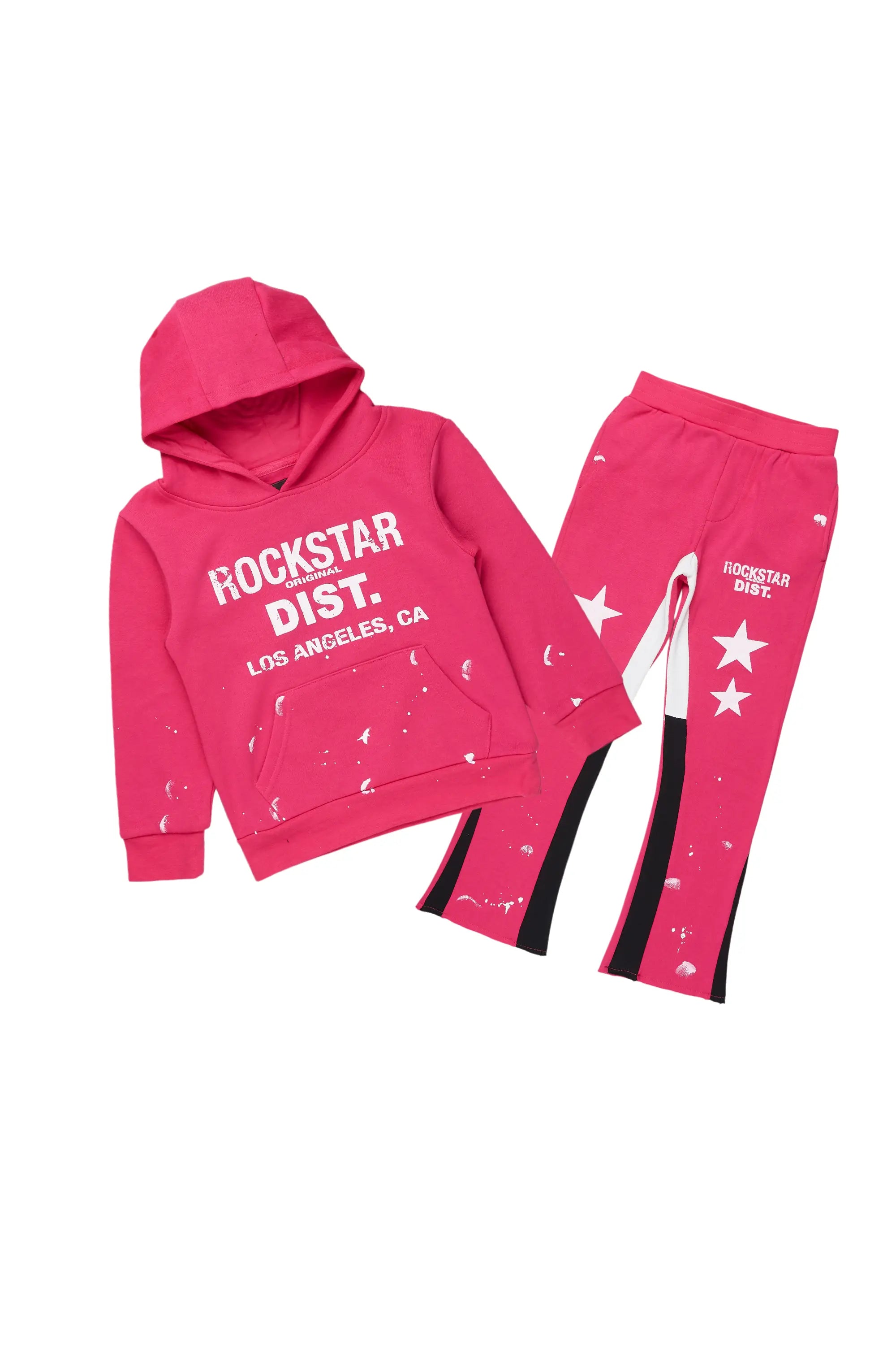 Girls Harlow Fuchsia Hoodie Stacked Flare Track Set