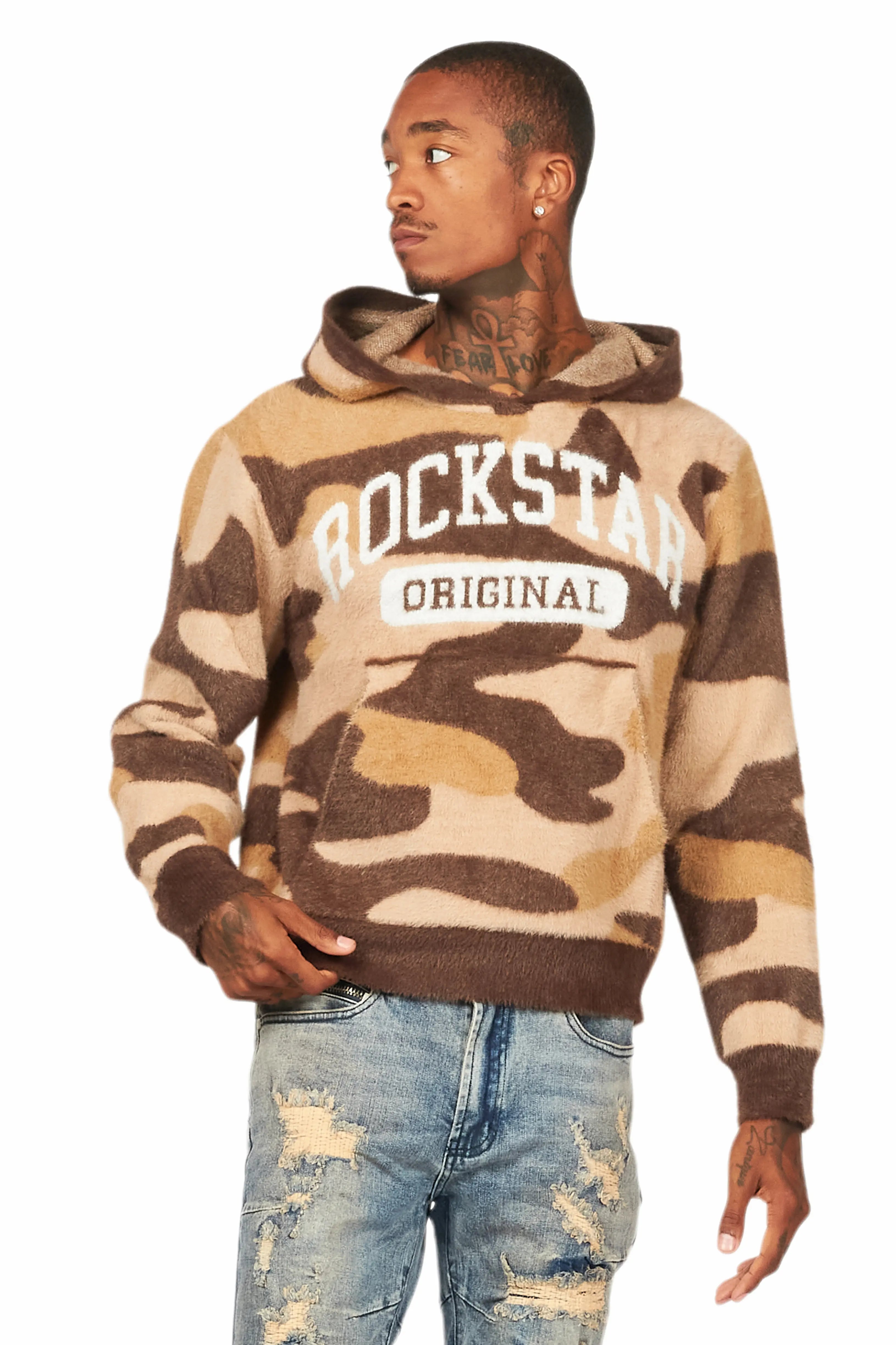 Damodar Camo Brown Knitted Mohair Hoodie