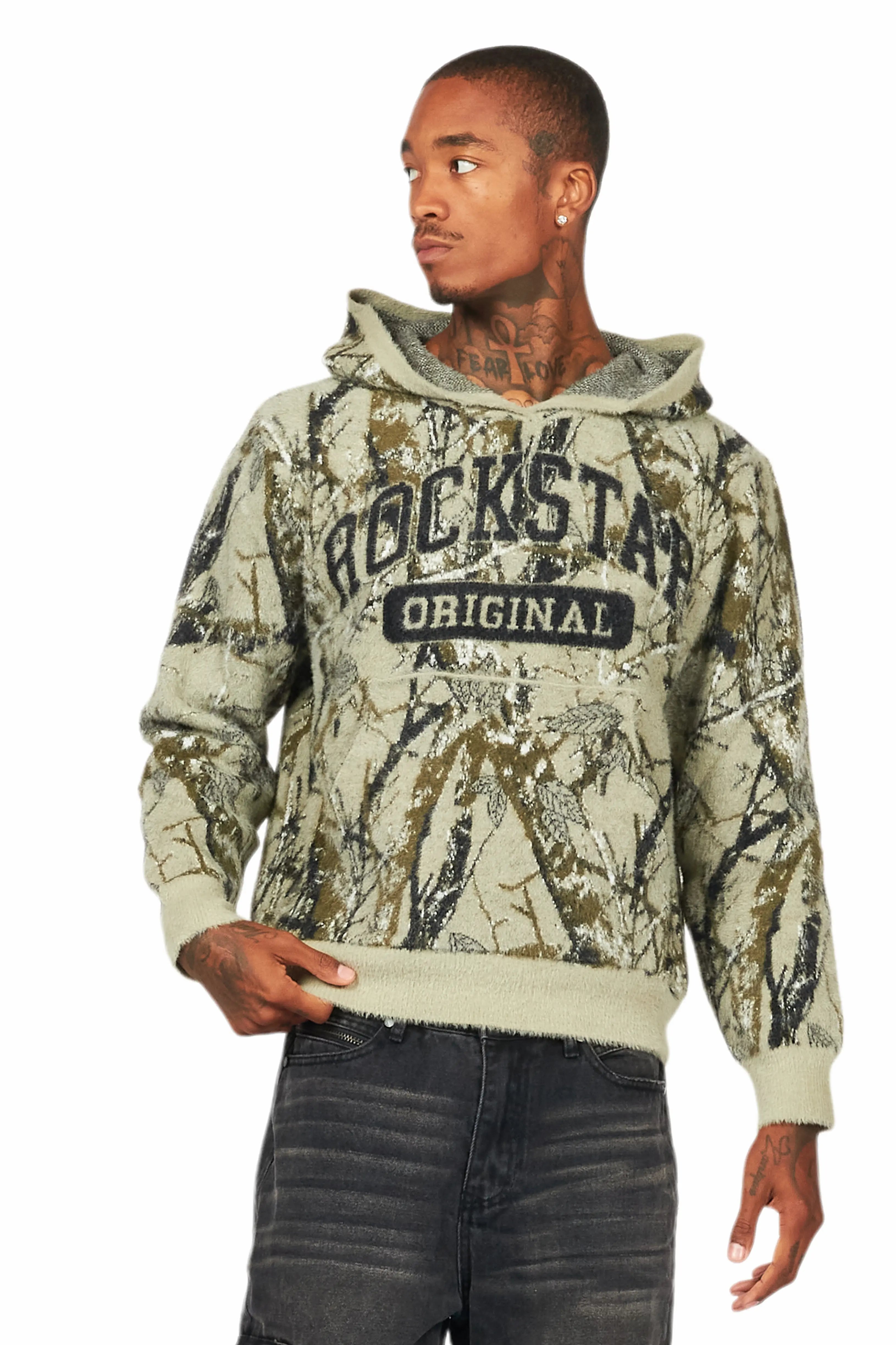 Damodar Tree Camo Knitted Mohair Hoodie