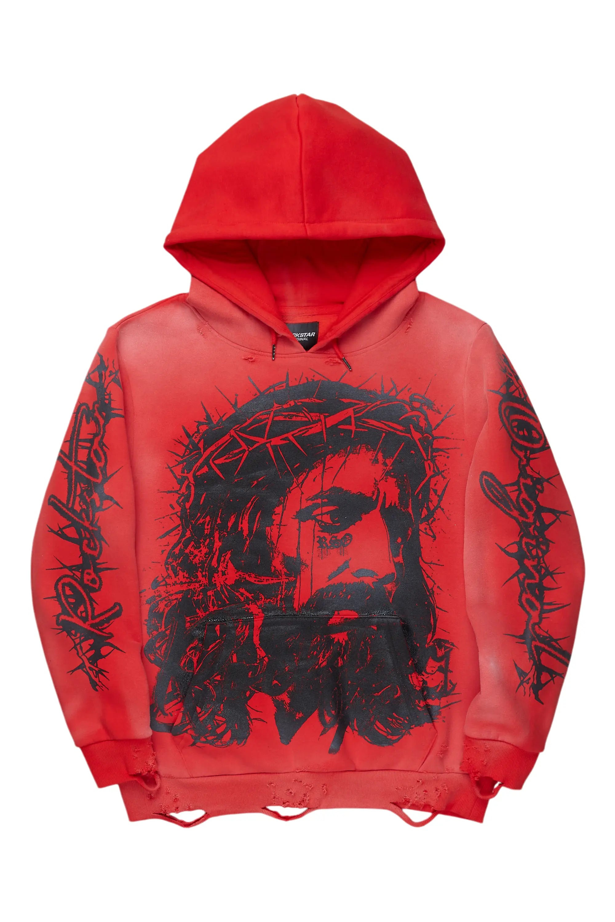 Bedros Red Graphic Distressed Hoodie