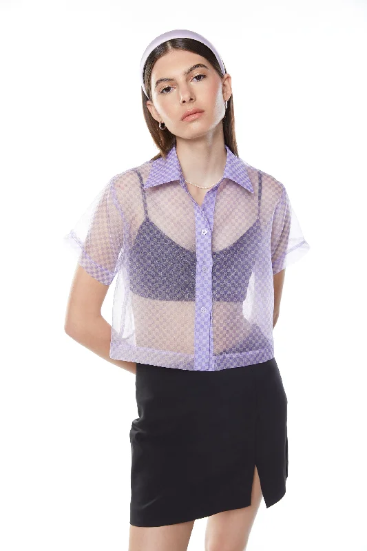 SHEER CHECKERED BUTTON UP