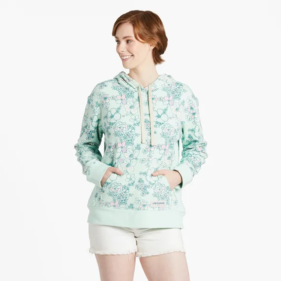 Women's Floral Garden Pattern Simply True Fleece Hoodie Sage Green