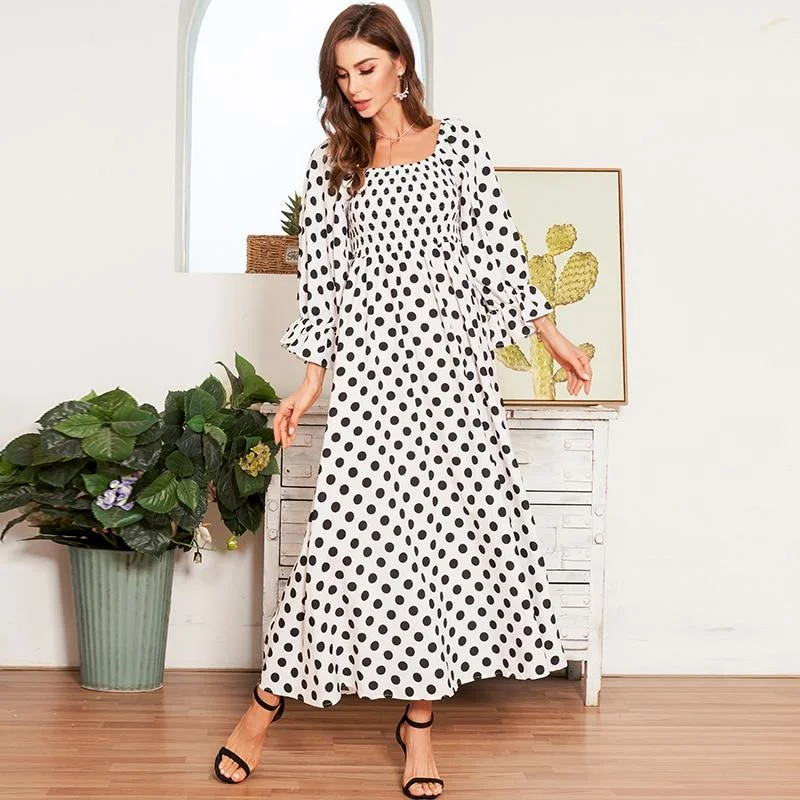 FashionSierra - Boho Polka Dot Long Dresses Women Flounce Sleeve Square Collar Summer Dress Women Maxi Dress Vestidos