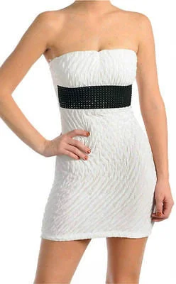 Dress Club Sexy White Mini Stretch Crinkle Texture Sparkle Belt