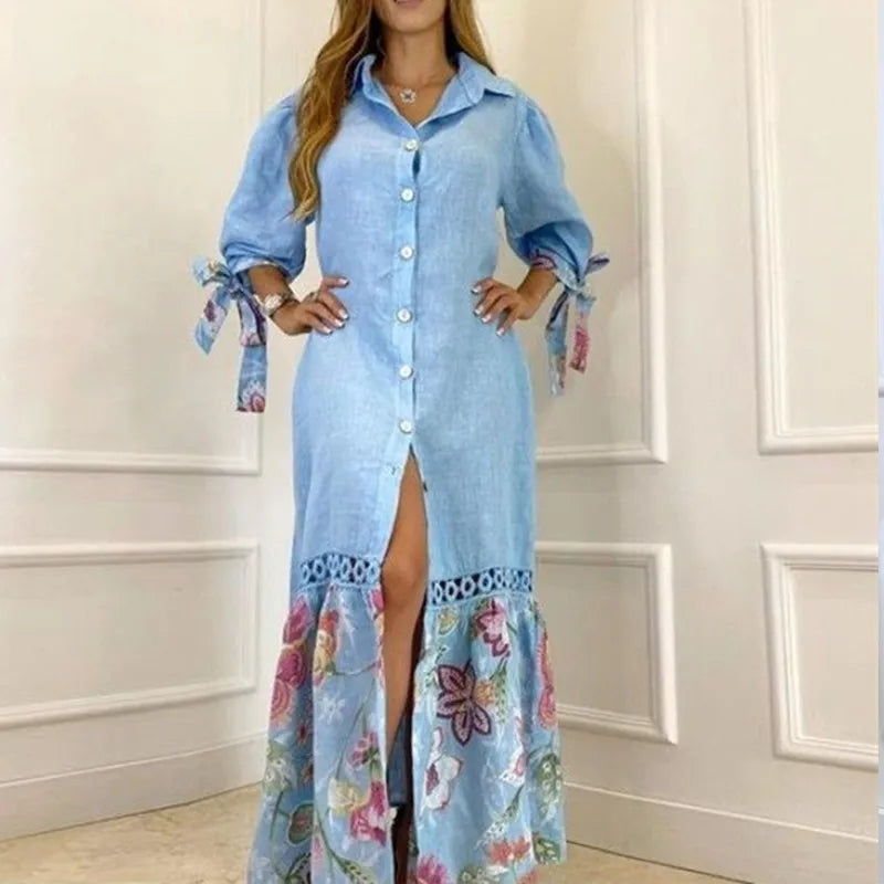 FashionSierra - 2024 Elegant Lantern Sleeve Fashion Sundress Maxi Boho Dress