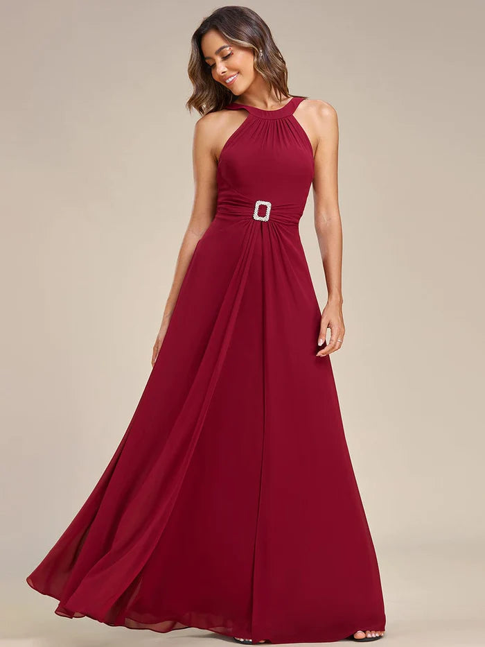 Koutun Graceful Halter Neck Chiffon Maxi Evening Dress