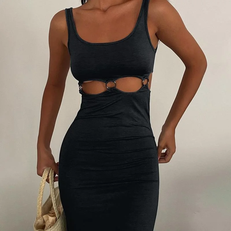 FashionSierra - Sexy Hollow Sleeveless Maxi Dress