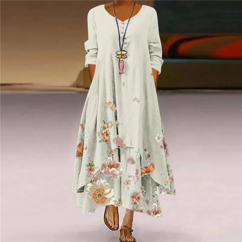 FashionSierra - 2024 Summer Floral Print Long Sleeve Maxi Boho Dress