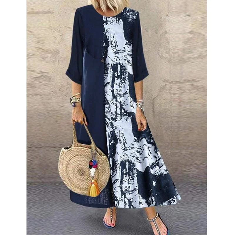 FashionSierra - Women Boho Linen Baggy Gypsy Kaftan Holiday Loose Long Maxi Dress Fashion Ladies Floral Beach Dress Sundress