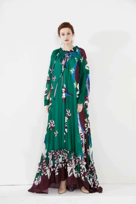 FashionSierra - Lace Up Printed Loose Design Fashion Casual Maxi Dresses