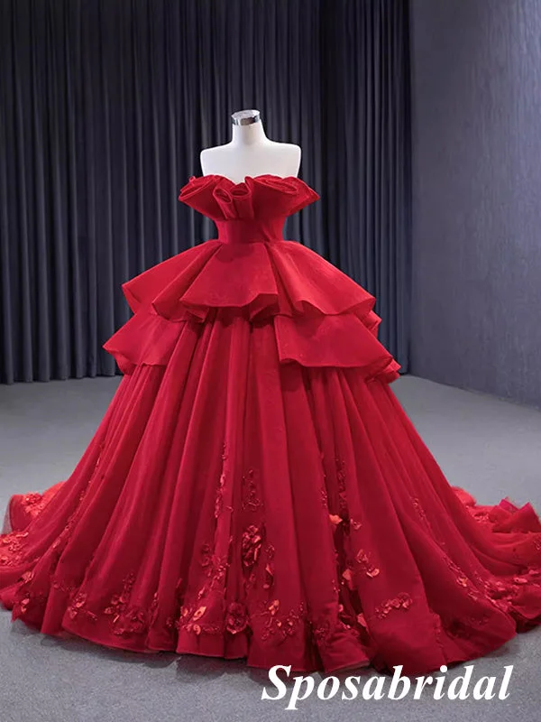 Elegant Red Oganza Sweetheart Sleeveless A-Line Ball Gown Long Prom Dress Formal Party Dress, PD3988