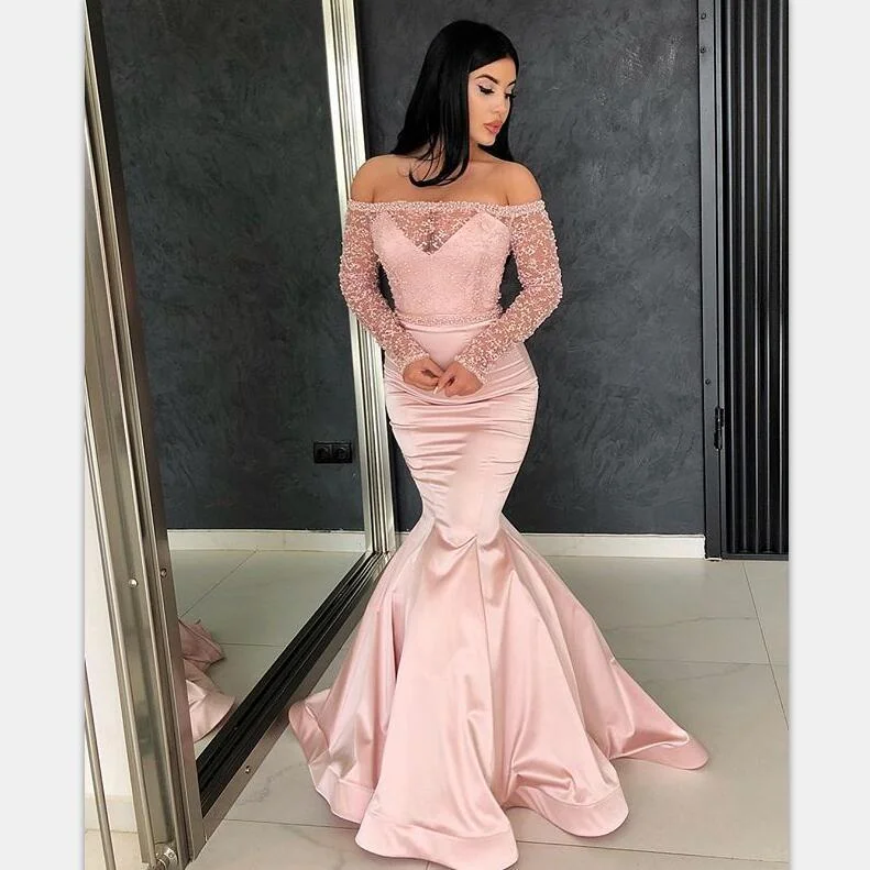 Long Sleeves Pink Mermaid Long prom Dresses,evening dress, party dresses , PD0911