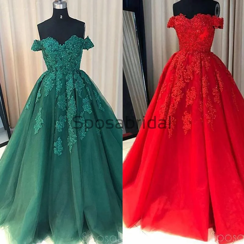 Off Shoulder Emerald Green Lace A line Long Custom Evening Prom Dresses PD2101