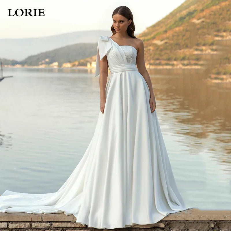 Princess Wedding Dresses Satin Boho Bridal Gowns One Shoulder Elegant Wedding Party Dress