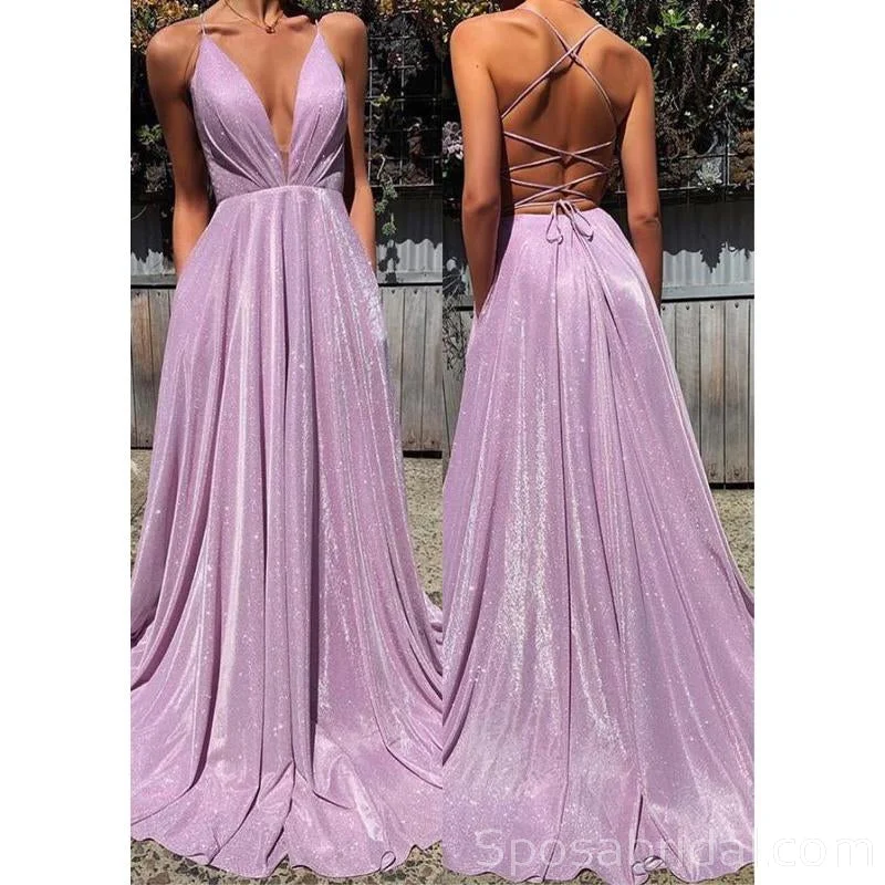 Shinning Simple Sparkly A-line Spaghetti Straps Fashion Long Prom Dresses, Evening Gowns, PD1371