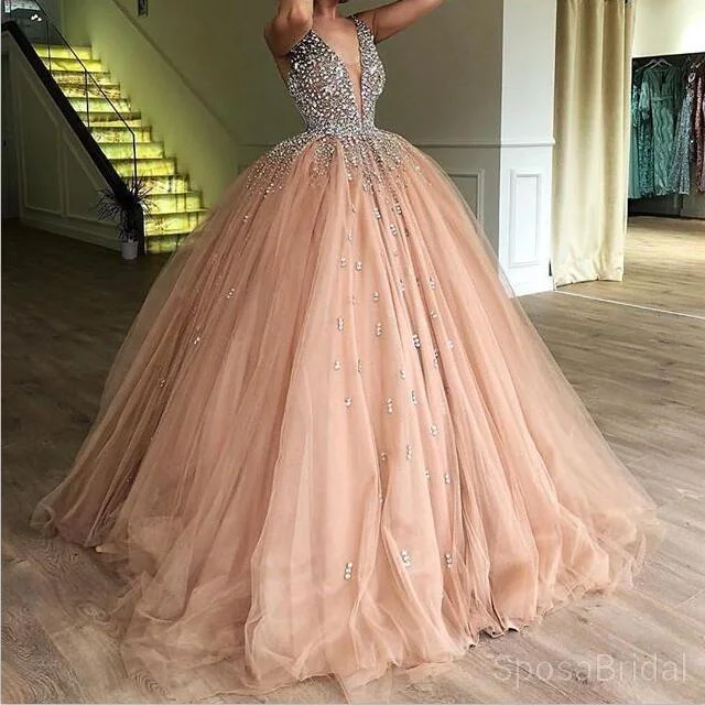 Sparkly Gorgeous Long Ball Gown, Modest High Qaulity Custom Prom Dresses, Evening Dress, PD1259